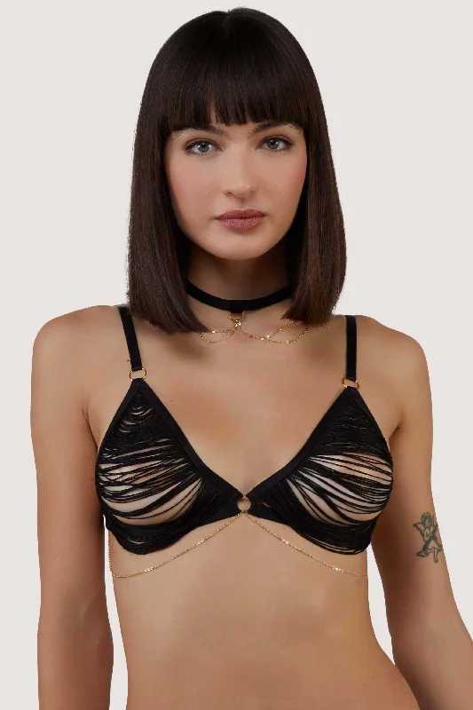 Kiera Black Fringe and Chain Bralette and Brief