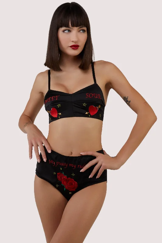 Clara Black Sweet And Sour Retro Embroidery Bralette