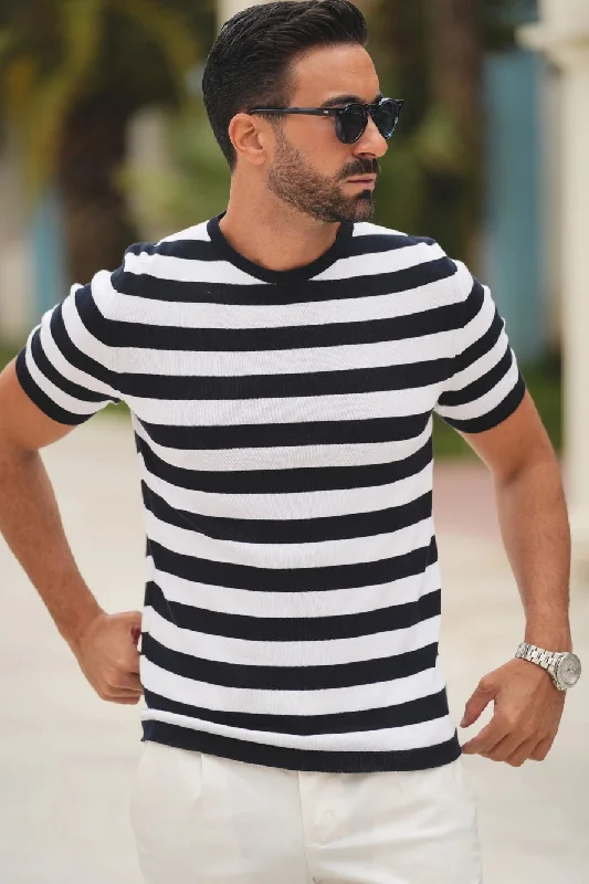 Donato Evora knit t-shirt striped white/navy