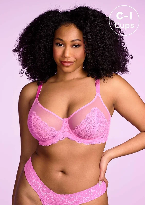 Mermaid Scales Lace Pink Unlined Bra