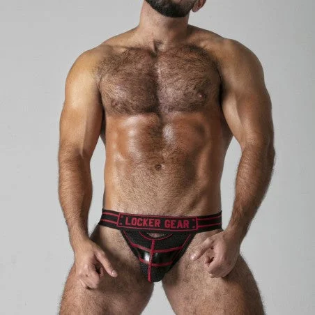 Locker Gear LK0120 front opening jockstrap mesh black/red