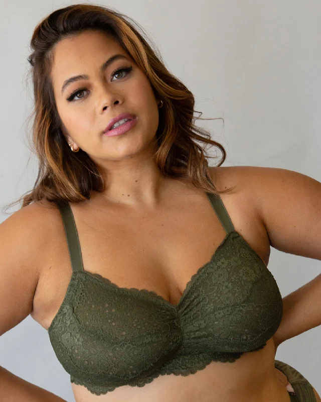 Luxe Lace Wireless Bralette - Olive Night