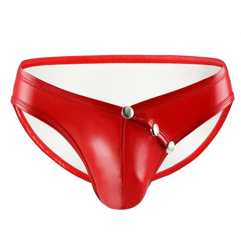 Men Sexy Leather Briefs Open Crotch Pouch