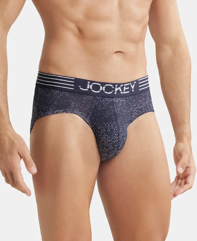 Microfiber Mesh Elastane Stretch Printed Performance Brief with StayDry Technology - True Navy