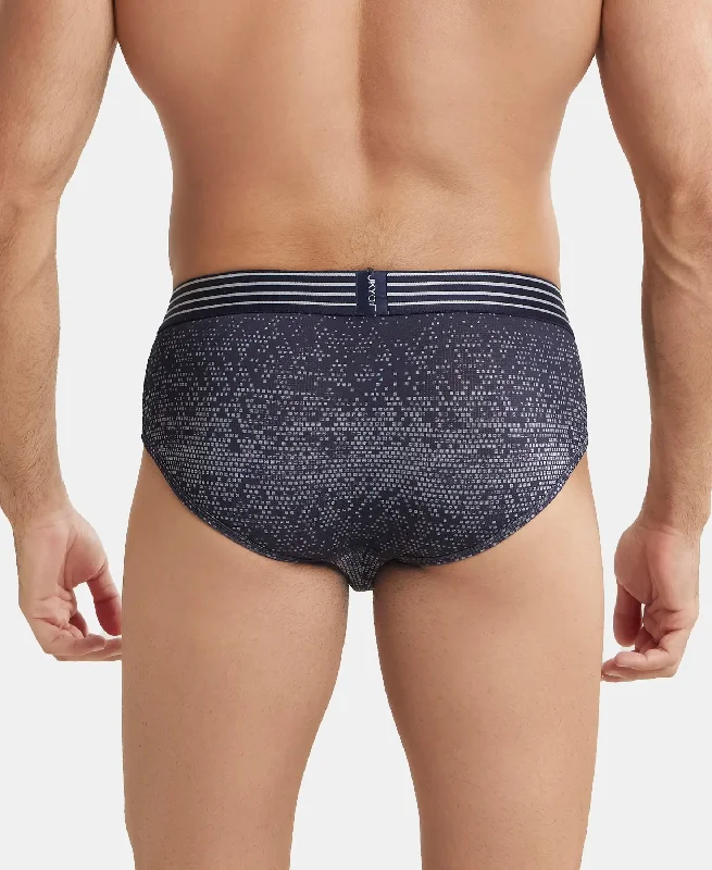 Microfiber Mesh Elastane Stretch Printed Performance Brief with StayDry Technology - True Navy