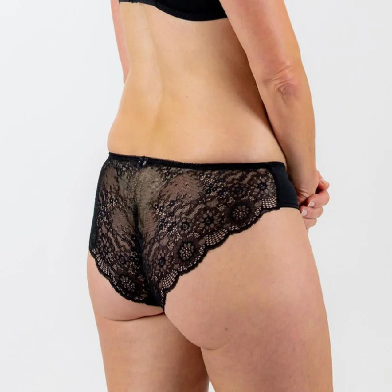 Peony Lace Bum Bikini Brief - Black Heavenly Pink