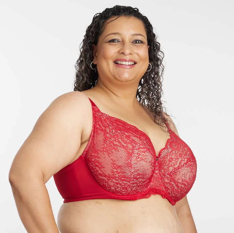 Peony Lace Premium Support Bra - Savvy Red