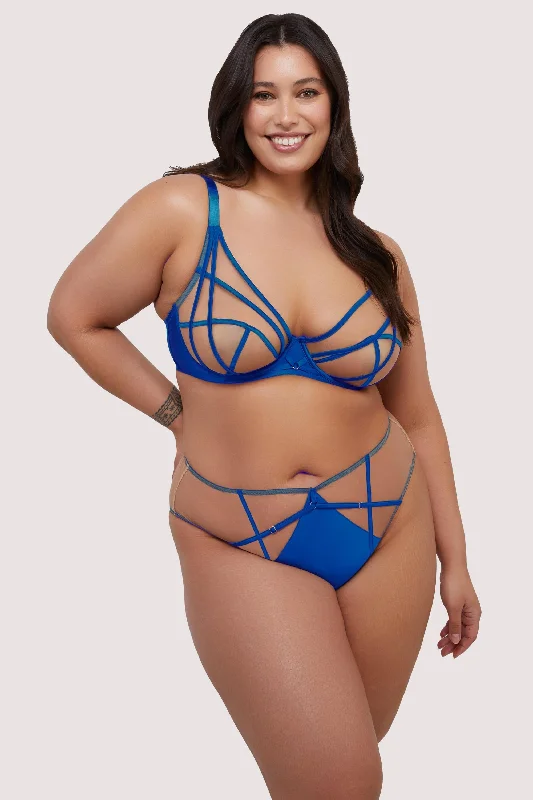 Ramona Cobalt Blue Strap Detail Illusion Sheer Plunge Bra