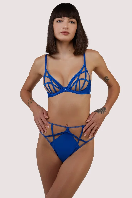 Ramona Cobalt Blue Strap Detail Illusion Sheer Plunge Bra