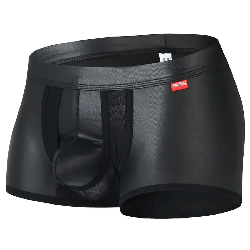 Sexy Men Leather Stretch Boxer Trunks U Convex Pouch