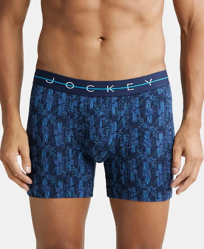 Super Combed Cotton Elastane Stretch Printed Boxer Brief with Ultrasoft Waistband - Navy