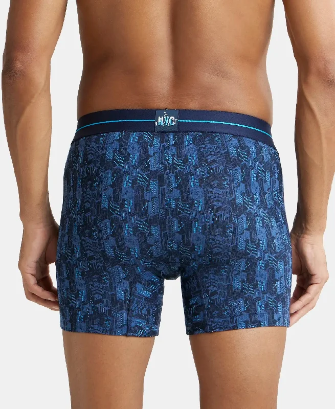 Super Combed Cotton Elastane Stretch Printed Boxer Brief with Ultrasoft Waistband - Navy