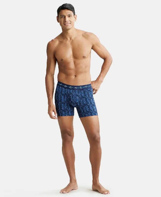 Super Combed Cotton Elastane Stretch Printed Boxer Brief with Ultrasoft Waistband - Navy