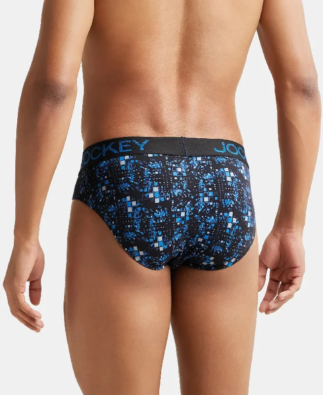 Super Combed Cotton Elastane Stretch Printed Brief with Ultrasoft Waistband - Black & Sky Diver