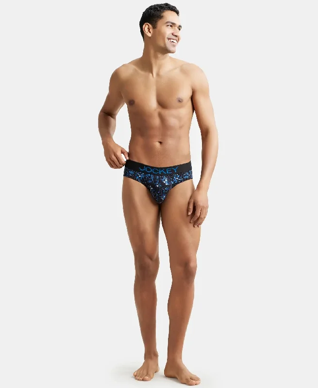 Super Combed Cotton Elastane Stretch Printed Brief with Ultrasoft Waistband - Black & Sky Diver