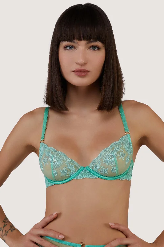 Sarina Green Embroidery Strap Plunge Bra With Detachable Harness