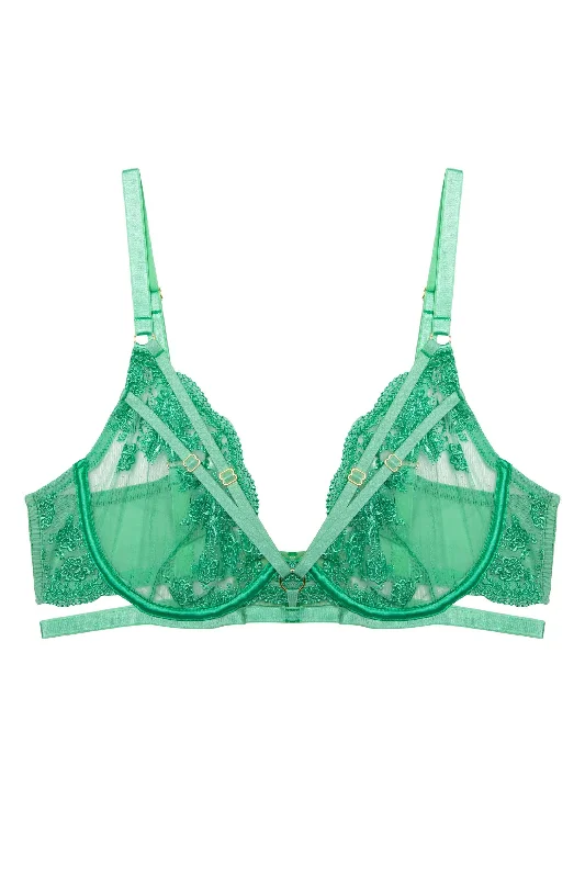 Sarina Green Embroidery Strap Plunge Bra With Detachable Harness