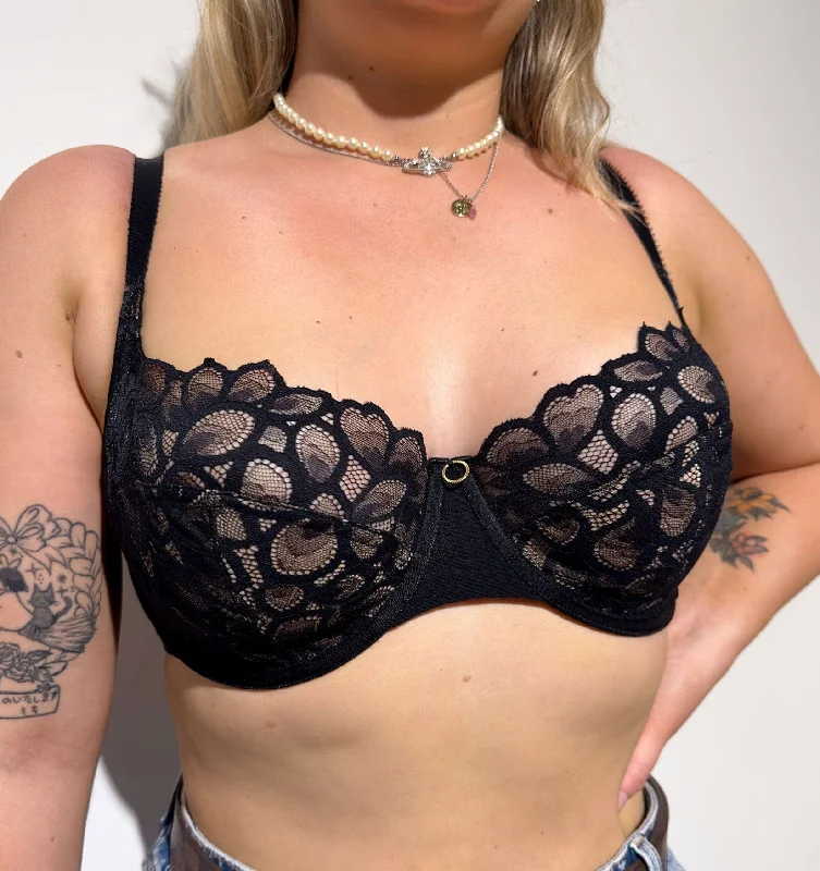 Abstract petal lace balconette [Black]