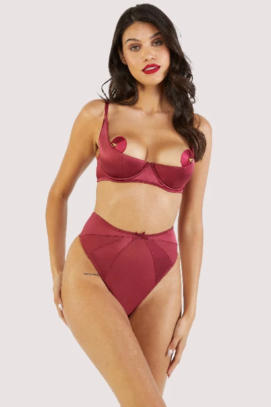 Etta Red Satin Quarter Cup Bra Set