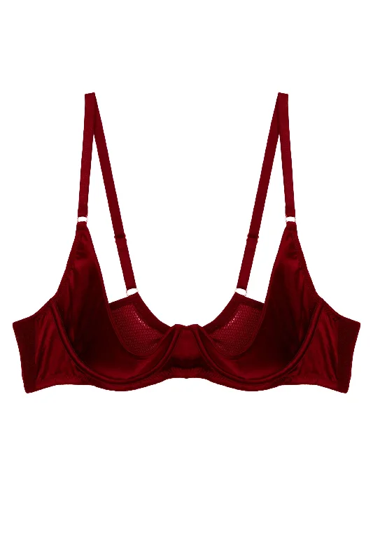 Etta Red Satin Quarter Cup Bra Set