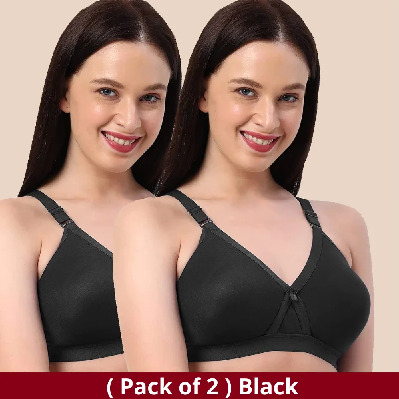 Full Coverage Bra | Double Layer Fabric | Non Padded Bra | B C D Cup Sizes | Kamison 1108 -Black (Pack of 2)