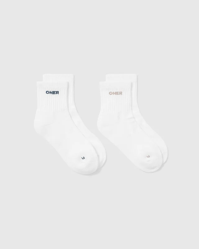 Mid Crew Socks 2 Pack | White/Mushroom Brown/Oil Blue