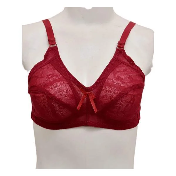 Soft Net Non-Padded Bra-Maroon