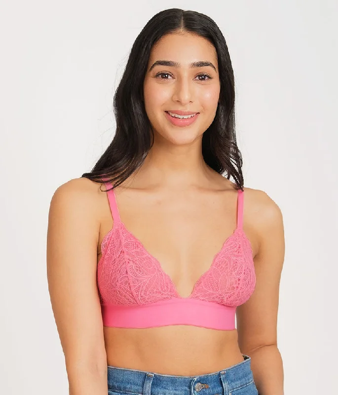 The Long-Lined Lace Bralette: Pink Hibiscus