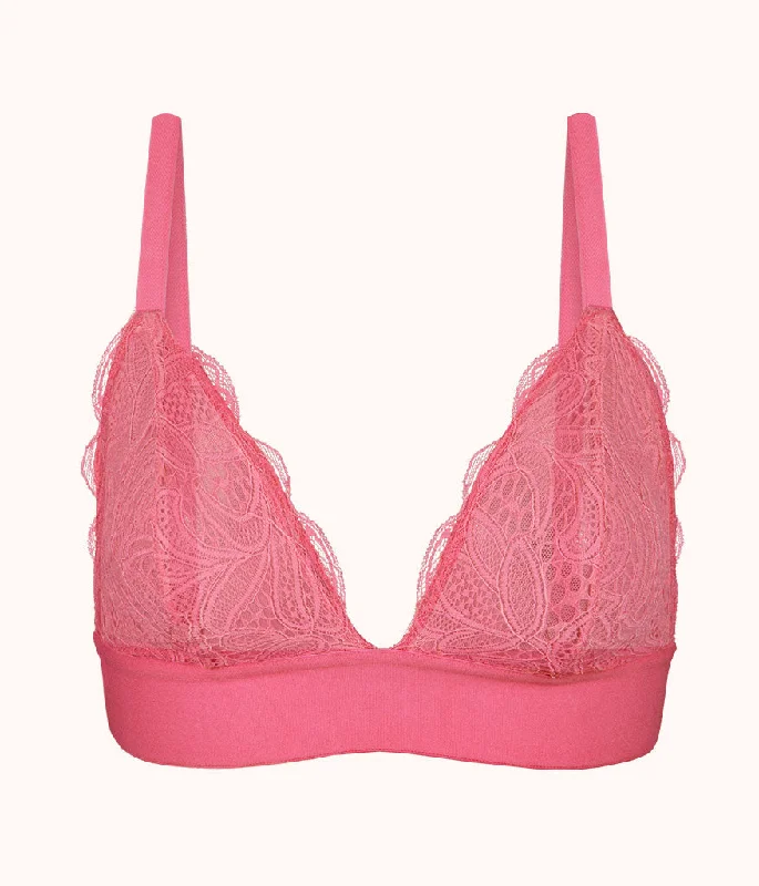 The Long-Lined Lace Bralette: Pink Hibiscus