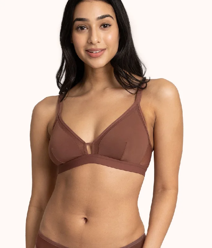 The Mesh Trim Padded Bralette: Umber