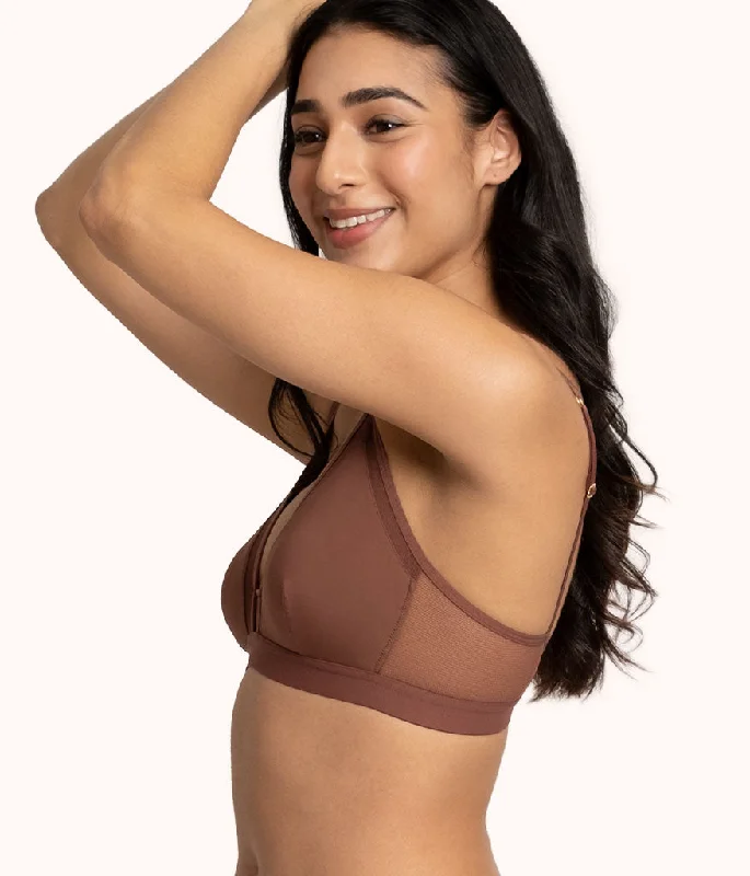 The Mesh Trim Padded Bralette: Umber