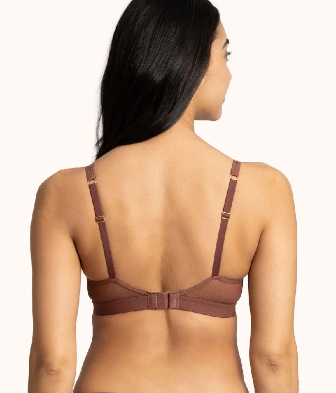 The Mesh Trim Padded Bralette: Umber