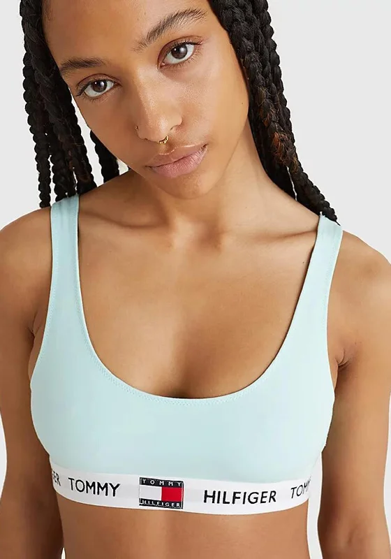 Tommy Hilfiger Womens Cotton Logo Bralette, Aqua Glow