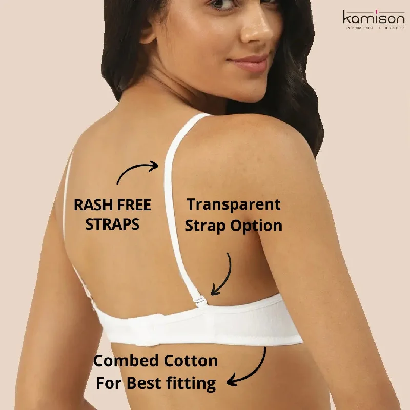 Tshirt Seamless non padded White Nude Cotton Bra (Pack of 2)