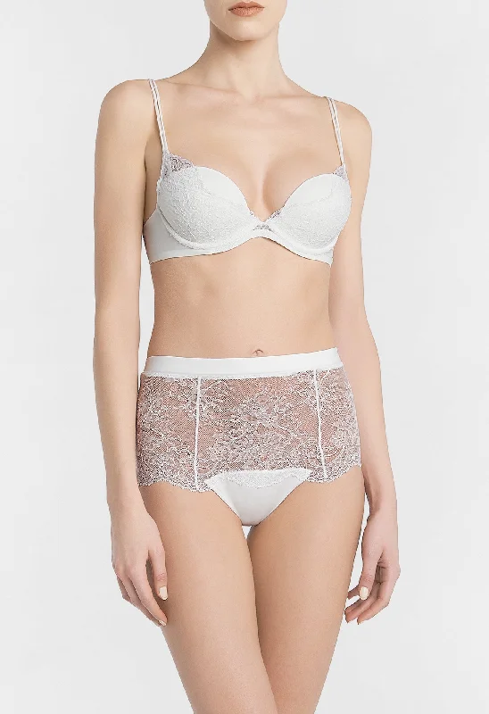 White Leavers lace high-waisted brief