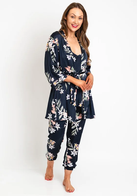 Serafina Collection Floral 3 Piece Nightwear Set, Navy