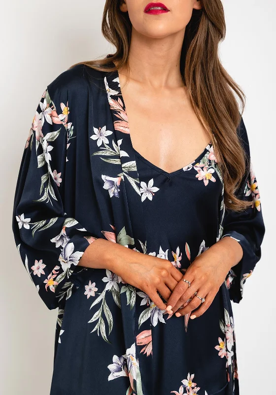 Serafina Collection Floral 3 Piece Nightwear Set, Navy