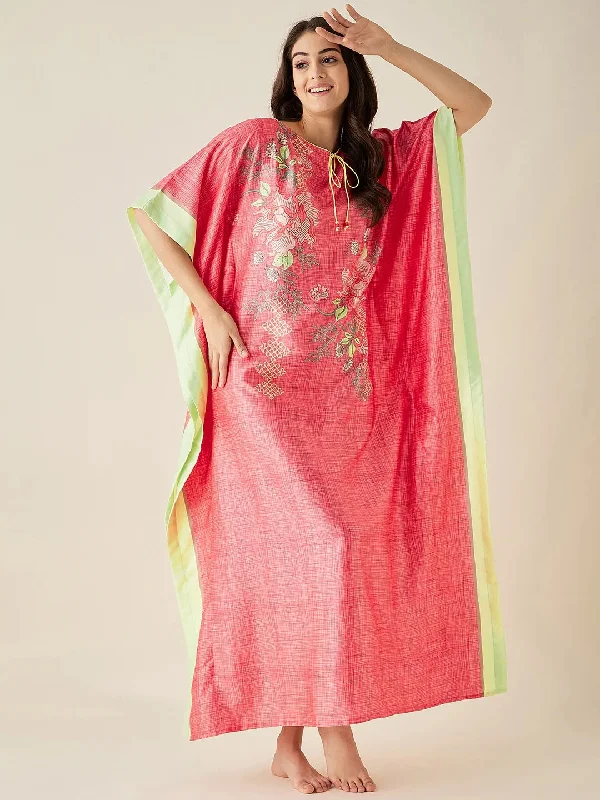 Coral FLoral Printed Satin Kaftan