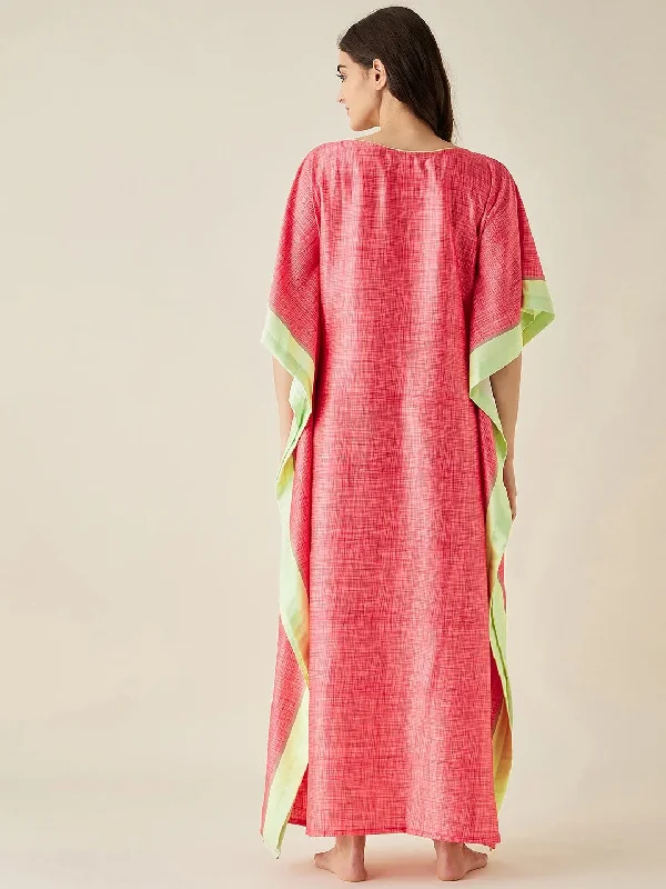 Coral FLoral Printed Satin Kaftan