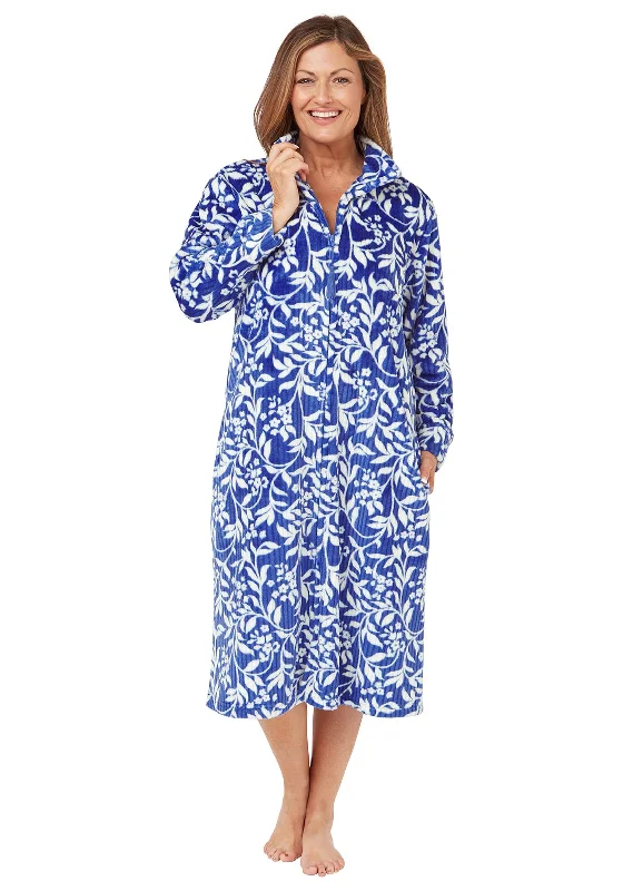 Marlon Long Sleeve Floral Zip Housecoat, Navy