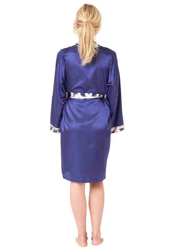 Indigo Sky Ring Print Satin Wrap Robe, Navy