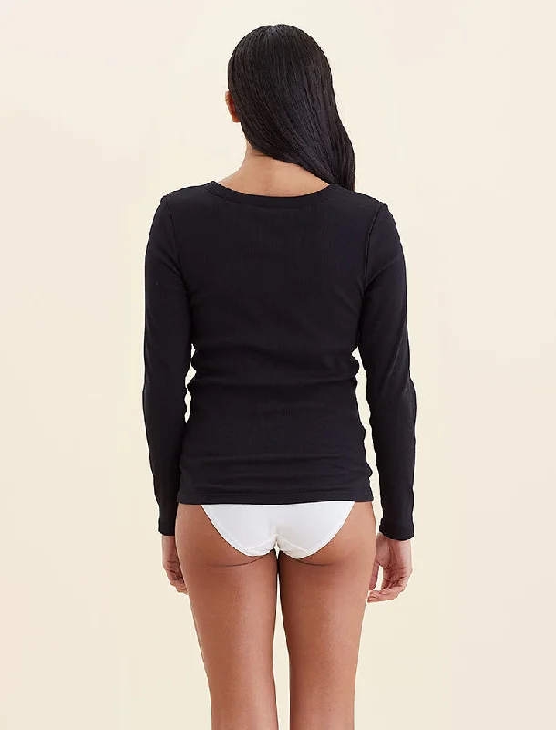 Milla Rib Shelf Bra Henley Long Sleeves Tee