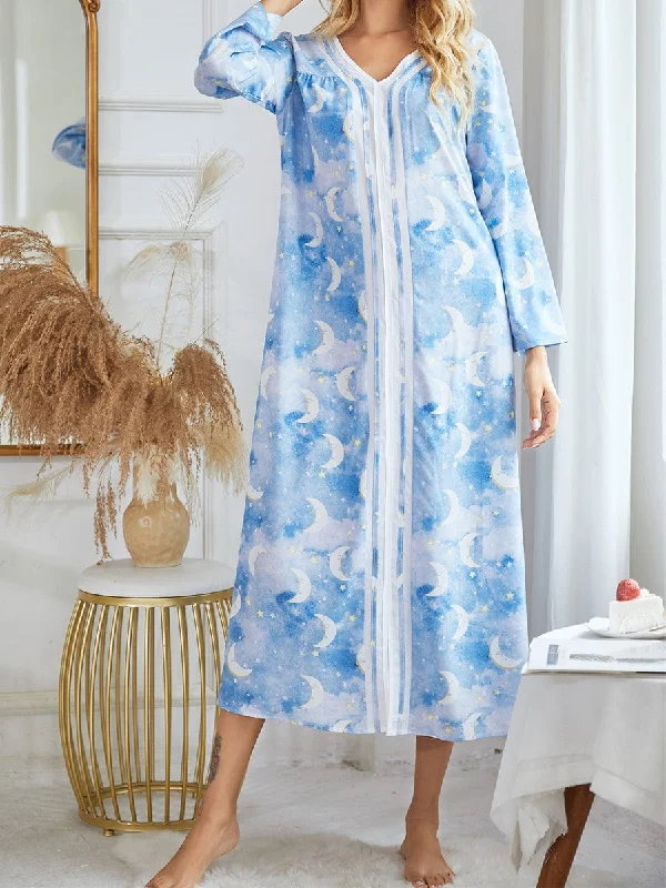 Printed Comfortable Loose Pullover V Neck Pajama