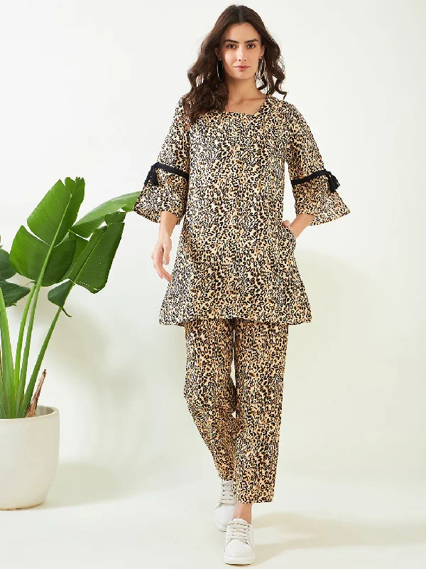 Beige Wildly Stylish Leopard Co-ord Set