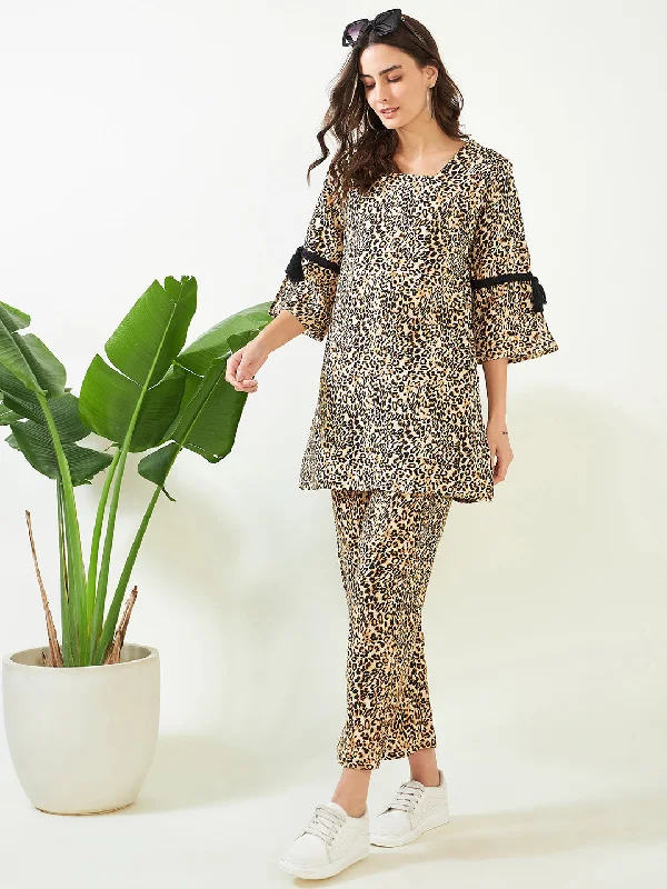 Beige Wildly Stylish Leopard Co-ord Set