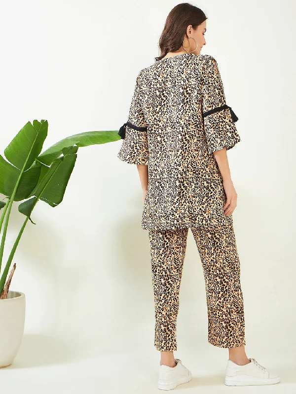 Beige Wildly Stylish Leopard Co-ord Set