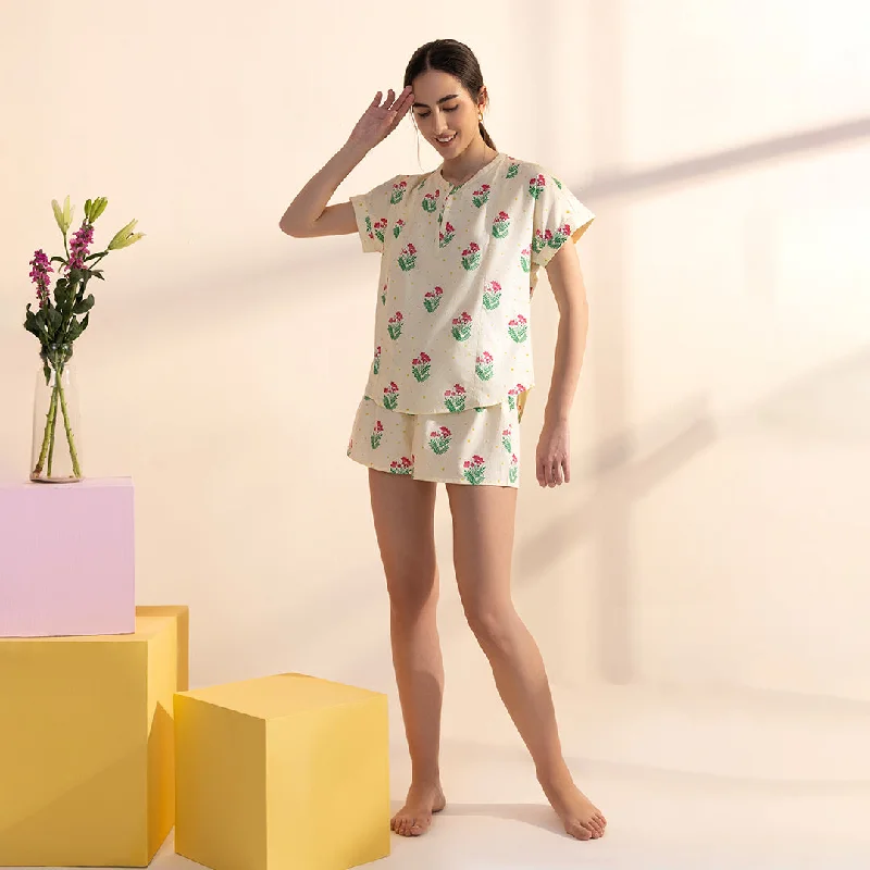 Bougainvillea Cotton Slit Neck Top and Shorts