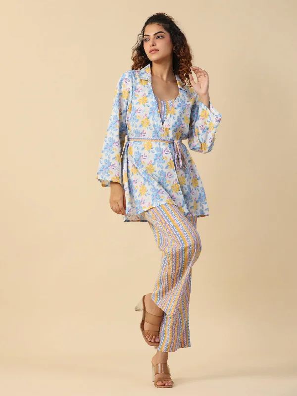 Multi- flora  3 PC Night Suit Set with Pyjama