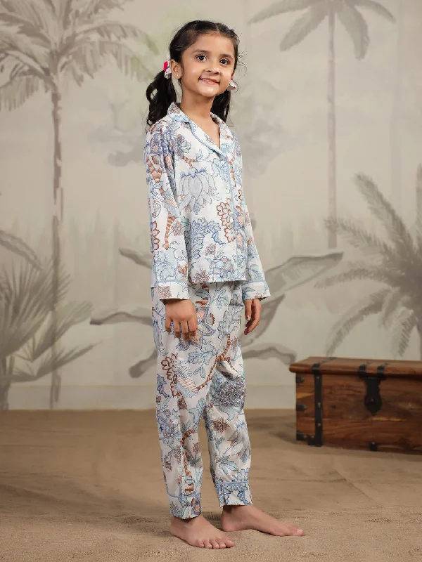 Cotton Floral Printed Night Suit Set for Kids