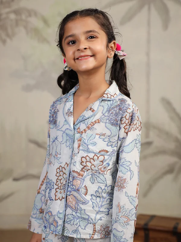 Cotton Floral Printed Night Suit Set for Kids